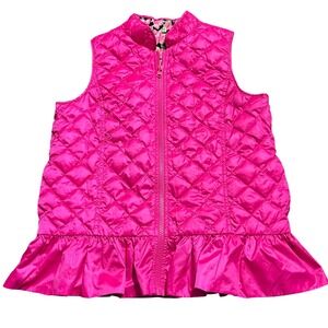 Lilly Pulitzer Reversible Quilted Ruffle Down Vest Girls XL 12/14 Pink Floral